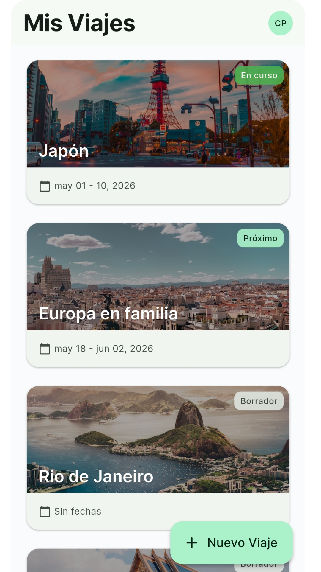 Pantalla principal de la app Tripnenjoy Go